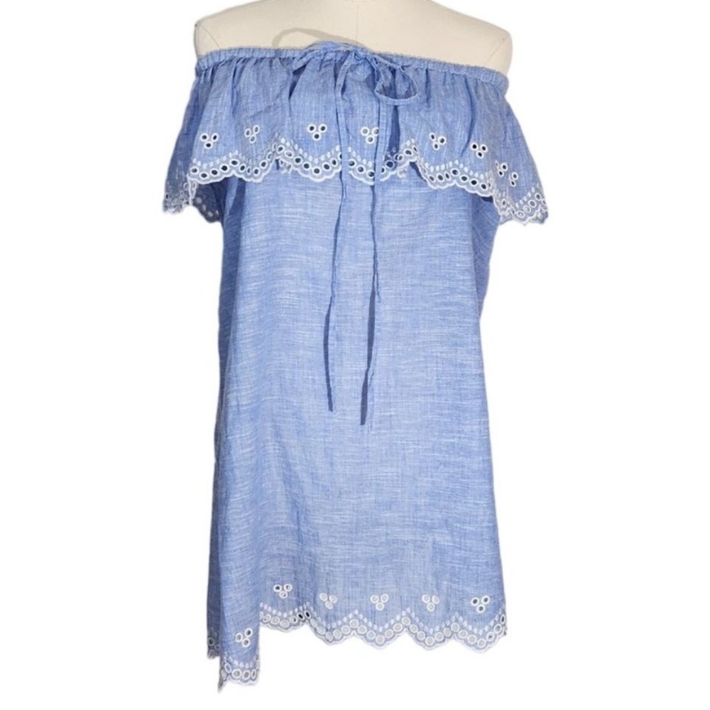 J.Crew Chambray & Eyelet Lace Strapless Dress